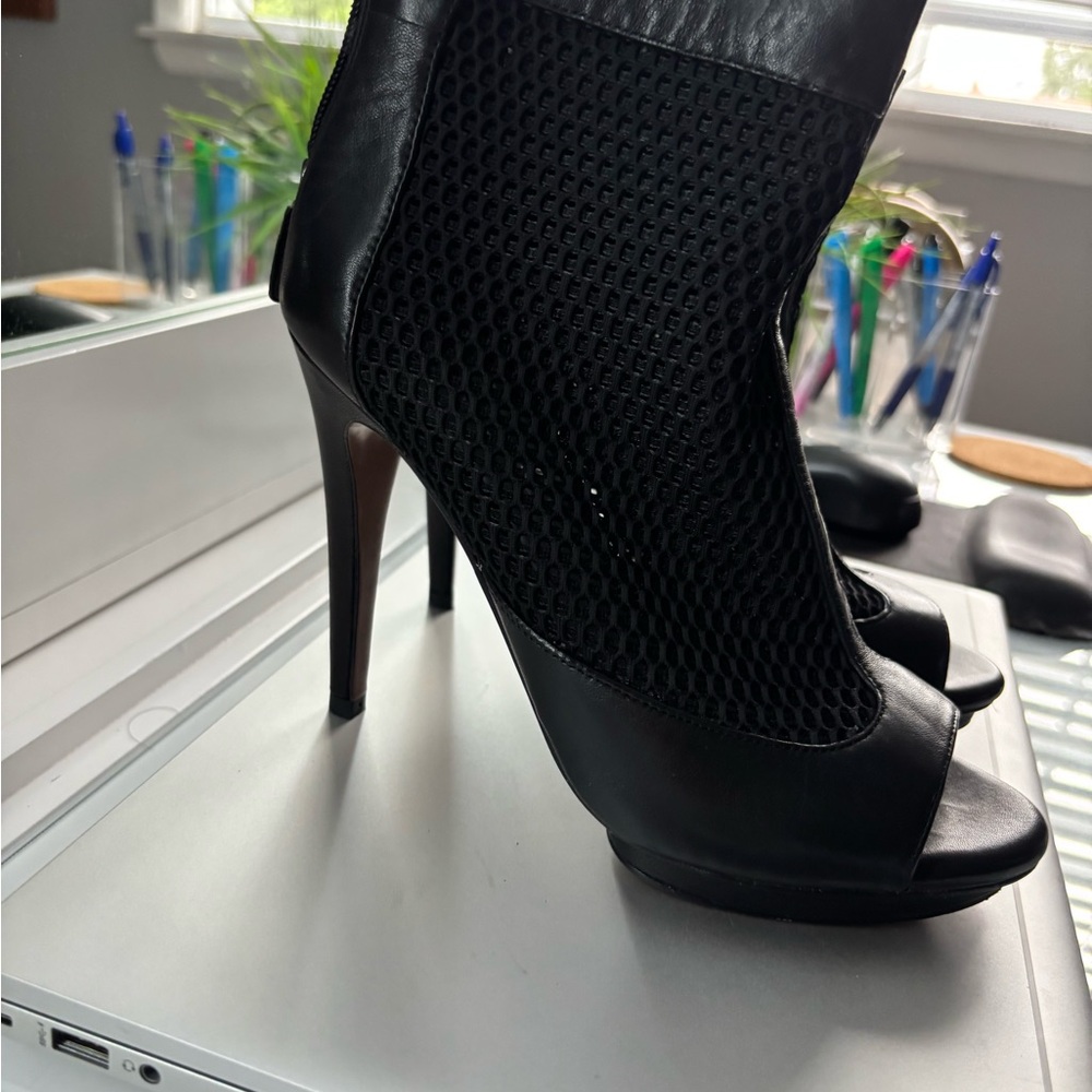 BCBGMaxAzria Black Mesh Peep-Toe Heels